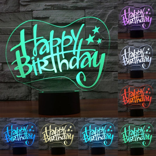 7 Color Discoloration Creative Visual Stereo Lamp Desk Lamp Night Light, Happy Birthday Style