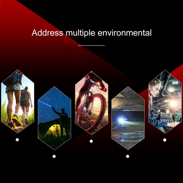 Promotional graphic for LED work lamp with multiple use icons and light effects