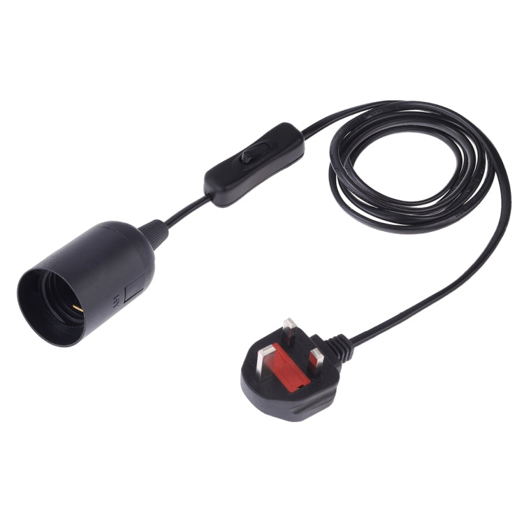 E27 lamp holder with black socket and inline switch on extension cable, UK plug.