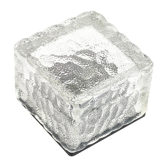 Square tempered-glass solar LED buried light with clear textured glass top and dark edges