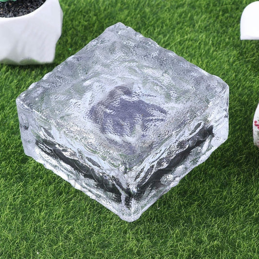 Square tempered glass solar buried light, clear textured ice-block style