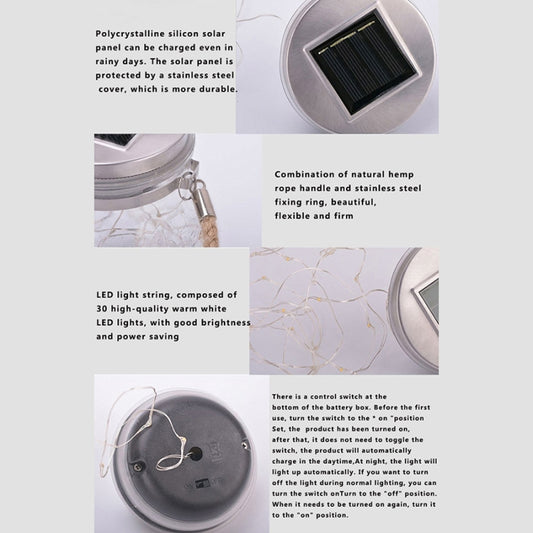 Solar Energy Glass Bottle Pendent Lamp IP55 Waterproof Outdoor Garden Decoration Light, Warm White Light