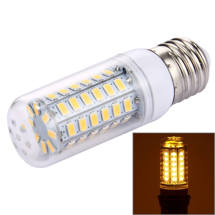 Clear glass LED SMD 5730 bulb with metal screw base, showing LED chips and glow