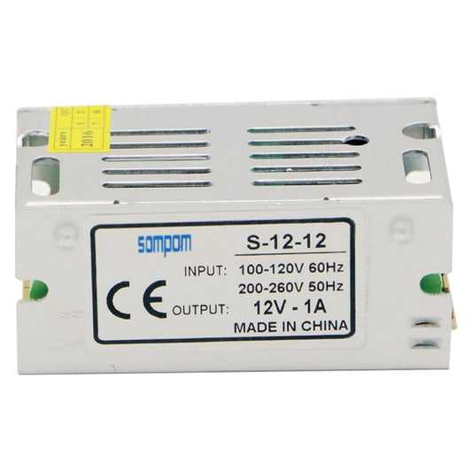 SOMPOM S-12-12 12W 12V 1A Iron Shell Driver LED Light Strip Lighting Monitor Power Supply, 12W 1A