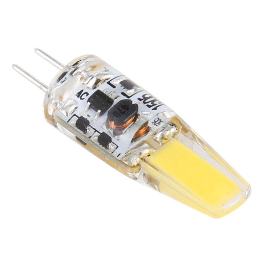 Clear G4 COB LED corn bulb with two pins, visible circuit board and COB LED