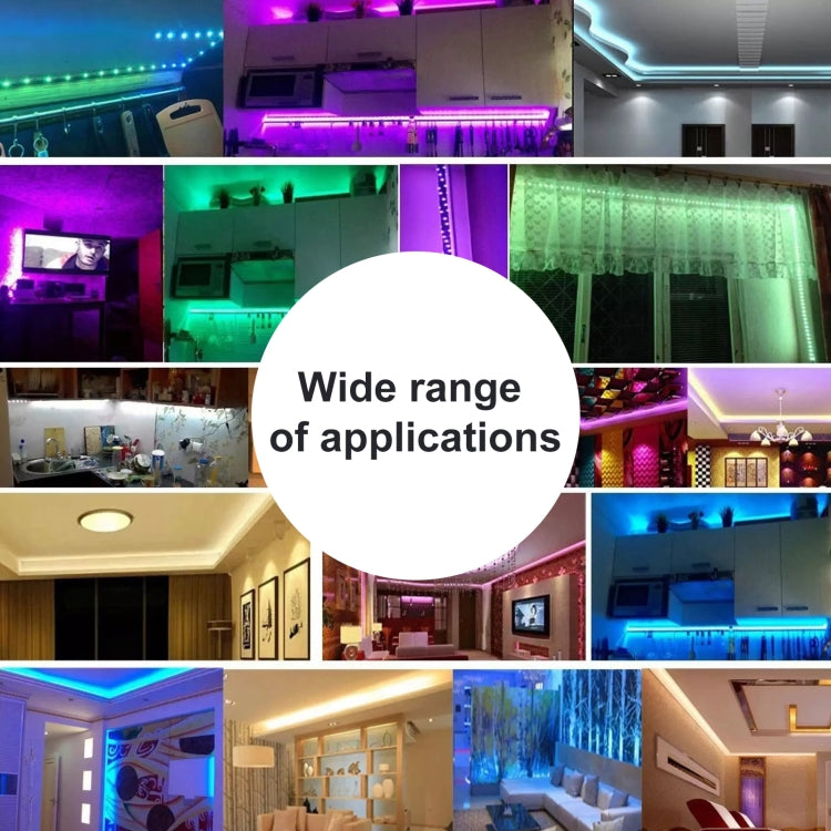 RGB LED strip in multiple indoor installation scenes with multicolor glow