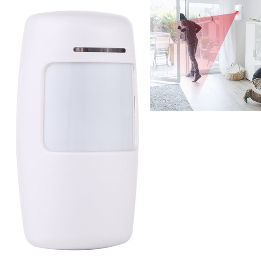 White wireless PIR motion detector with front sensor window and top indicator