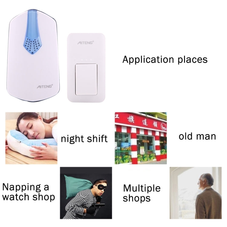 Wireless doorbell receiver and transmitter with white casing and push-button