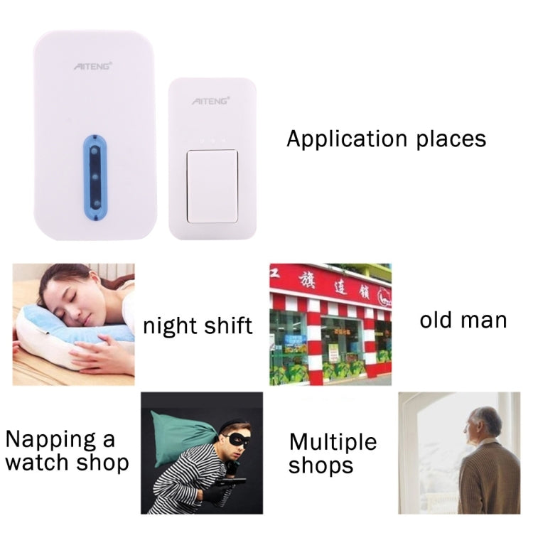 White waterproof battery-free wireless doorbell receiver and wall transmitter