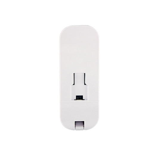 Wireless PIR motion detector, white rear view with contacts and mounting slot