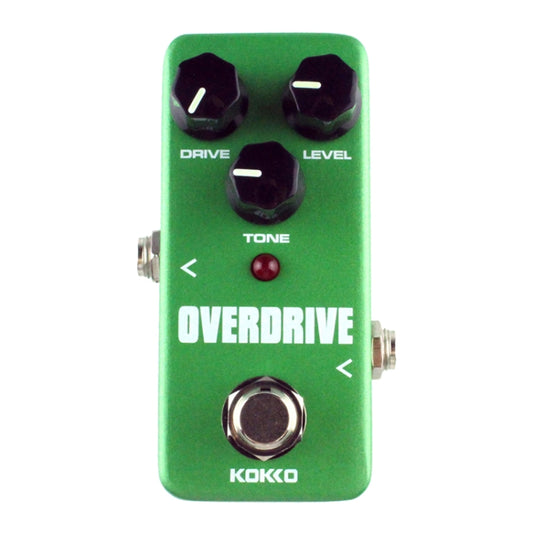 Green KOKKO overdrive guitar effects pedal with Drive, Level, Tone knobs and Overdrive logo