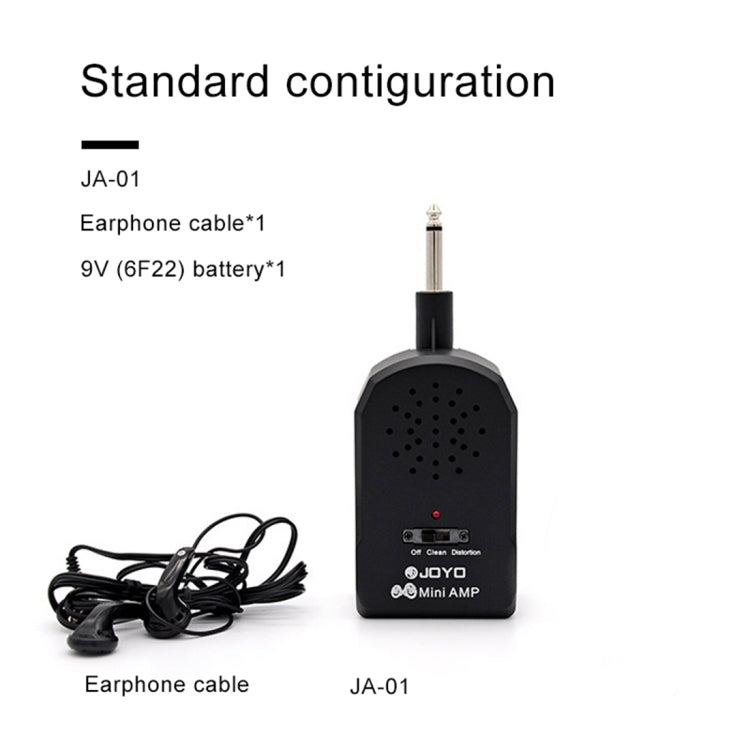 Mini guitar amplifier with included earphone cable and battery shown in set