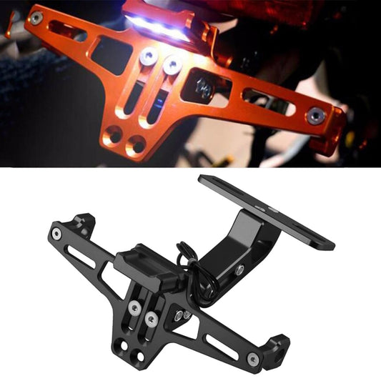LPF013 Motorcycle Modification Accessories Universal Aircraft Shape Aluminum Alloy License Plate Bracket with LED Lights, Black with LED, Blue with LED, Red with LED