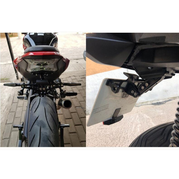 Universal motorcycle license plate bracket with LED lights, black aluminum alloy bracket