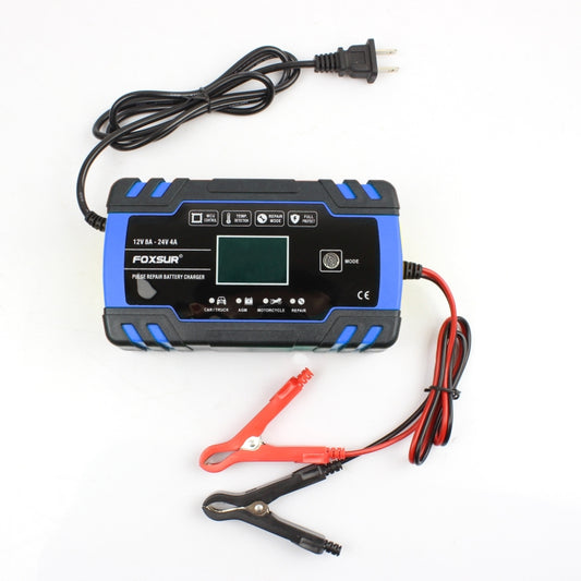 FOXSUR 12V-24V Car Motorcycle Truck Repair Battery Charger AGM Charger, US Plug (Blue), US Plug Blue