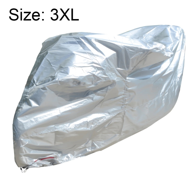 Silver motorcycle cover in package, crinkled waterproof material