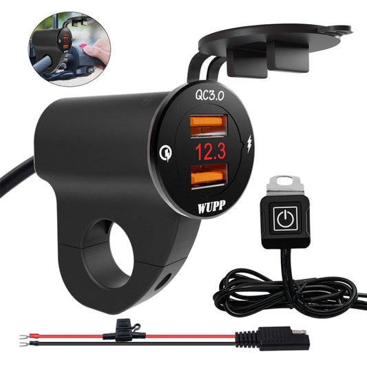 WUPP ZH-975A3 Motorcycle Aluminum Alloy Waterproof Mobile Phone Double QC3.0 Quick Charging Charger with Voltmeter, ZH-975B3, ZH-975A3