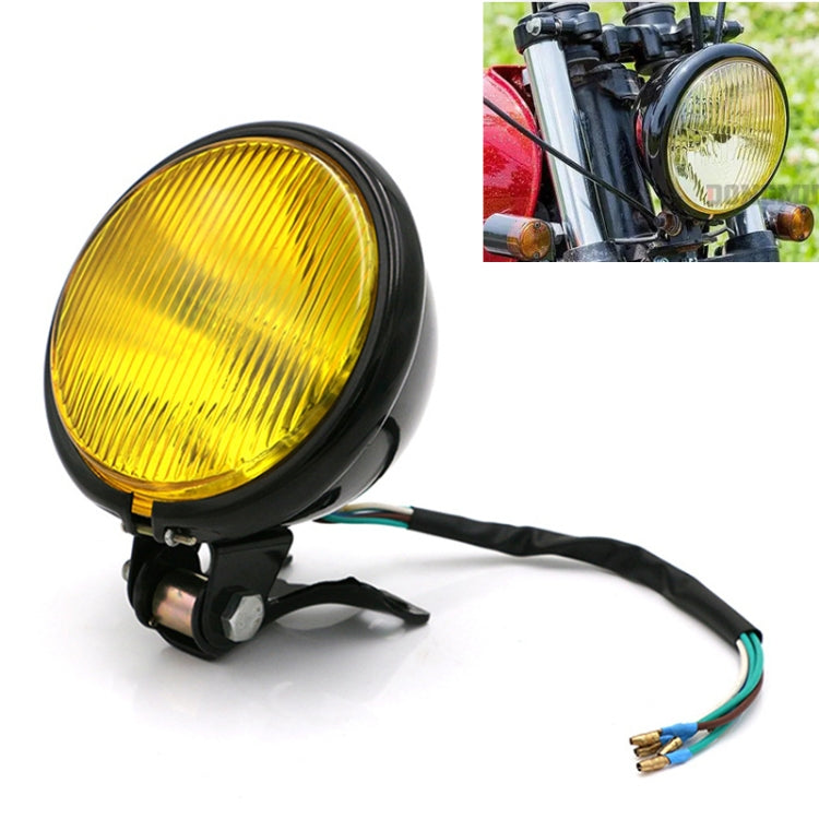 4-inch black motorcycle LED headlight with yellow glass lens, side view
