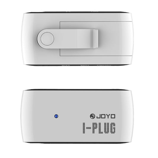 White portable headphone guitar amplifier front and back panels with controls
