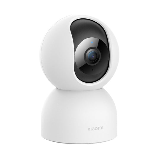White Xiaomi PTZ smart security camera with black dome lens and base stand