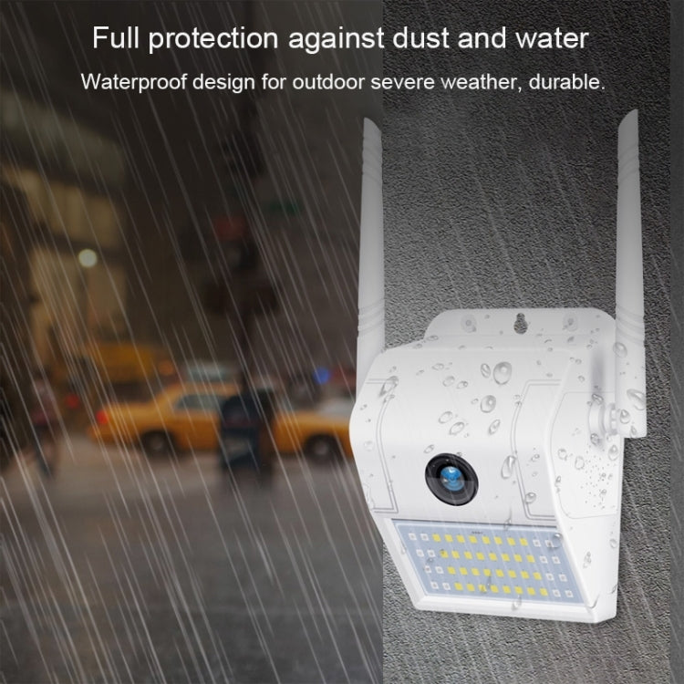 Outdoor wireless wall light camera with lens, LED array, and water-resistant housing