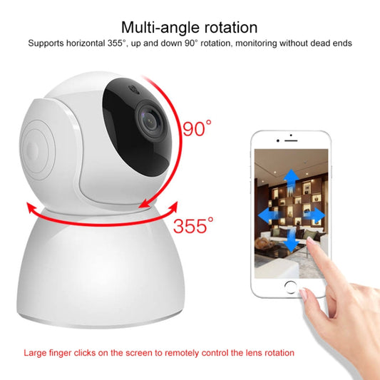 White WiFi security camera with adjustable rotating lens and remote phone control