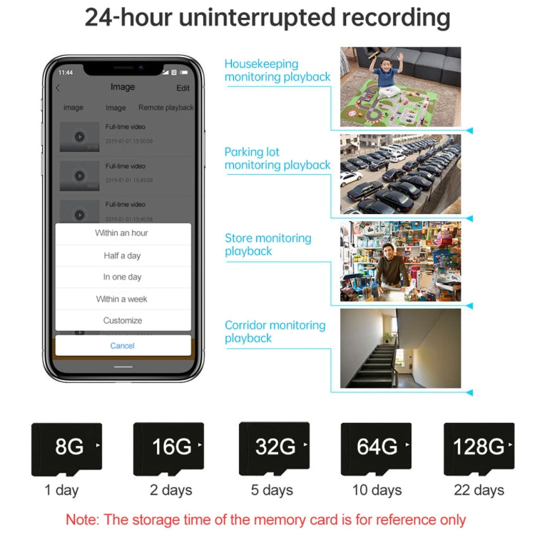Solar WiFi security camera playback and 24-hour recording storage capacities for memory cards