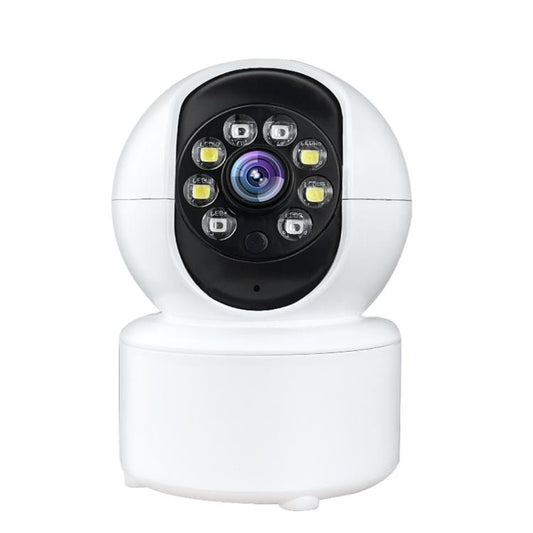 White dome PTZ security camera with visible lens and LED indicator lights