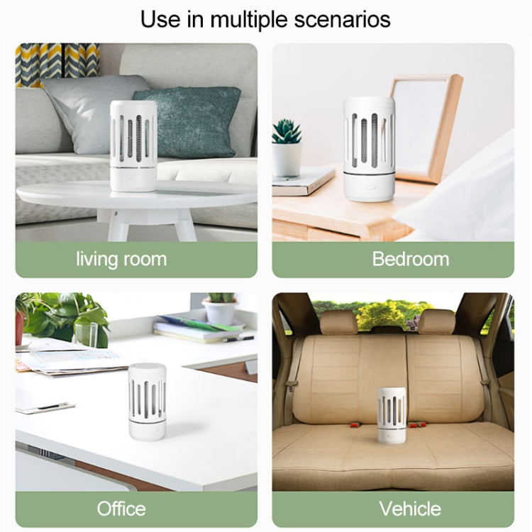 Portable white electric mosquito killer placed on table and living room surfaces