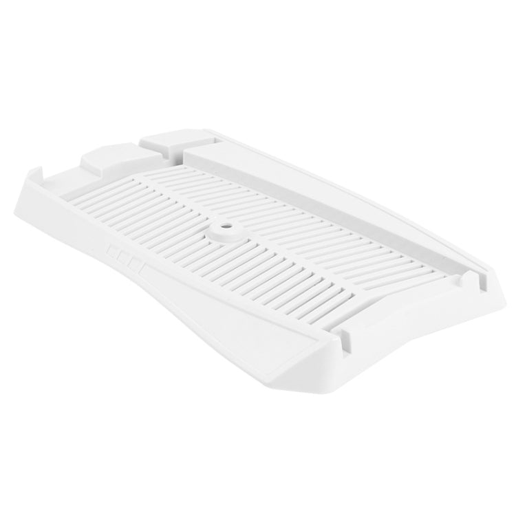 White game console cooling bracket stand with slotted vent grille and circular center post