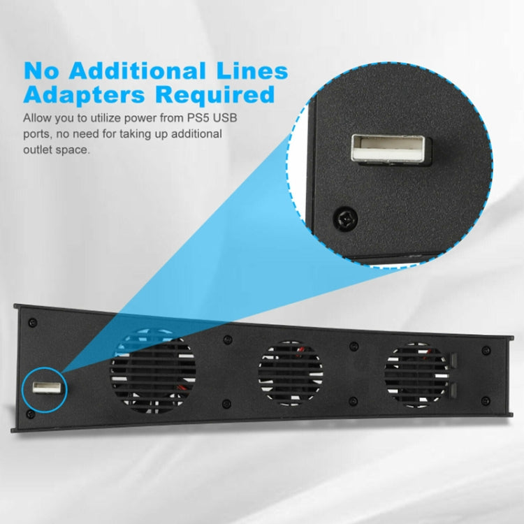 Black cooling fan close-up with three vent fans and USB-ready power area