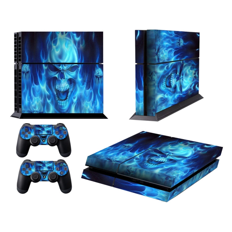Blue flame skull protective film sticker for PS4 console with controller skin stickers