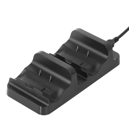 Black dual charging stand with two controller charging cradles and connection cable.