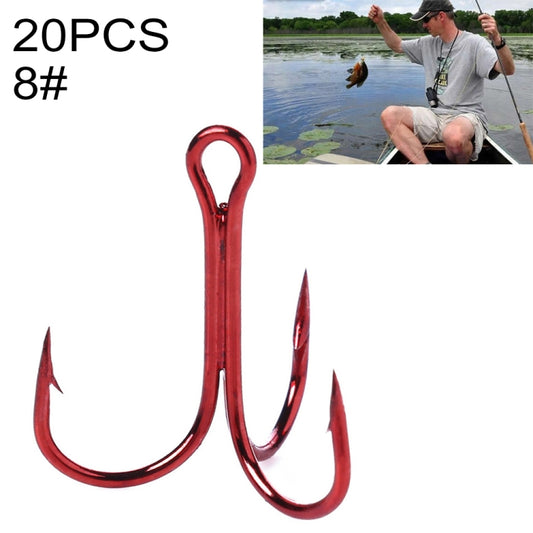 HENGJIA 20 PCS Classic Red High Carbon Steel Fishing Three-jaw Treble Hooks, 8# FH023
