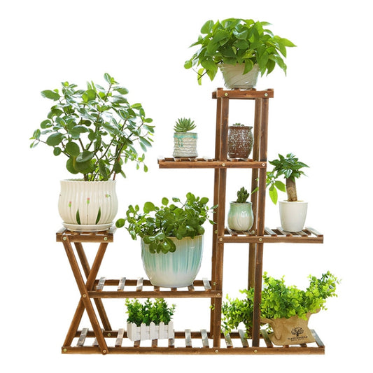 Wooden Plant Flower Display Stand Wood Pot Shelf Storage Rack, without Wheel