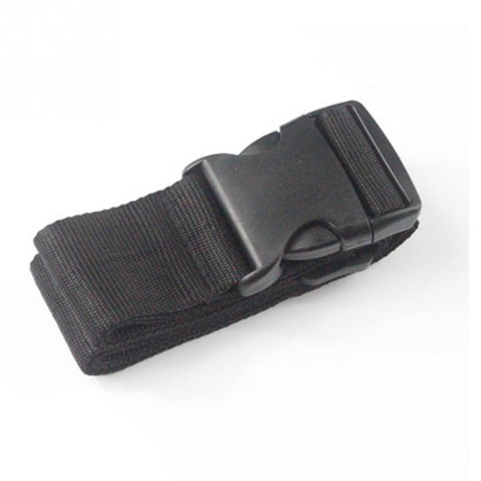Dark gray elastic luggage strap with plastic buckle and fastening clip