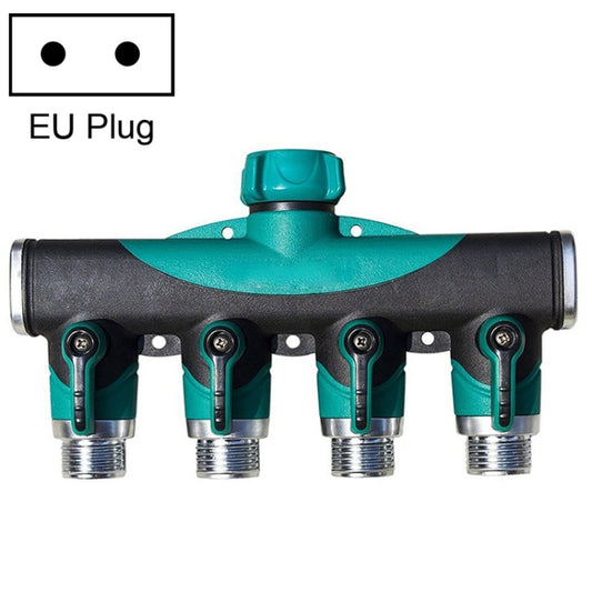 4 In 1 Multi-function Garden Water Sprinklers Lawn Irrigation Valve Water Dividing Controller Water Pipe Shunt, EU Plug, EU Plug