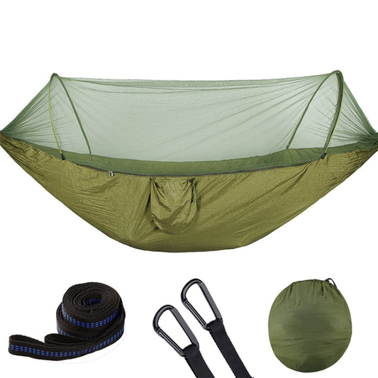 Portable Outdoor Camping Full-automatic Nylon Parachute Hammock with Mosquito Nets, Size : 250 x 120cm, 250x120cm Army Green