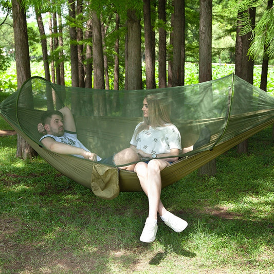 Portable Outdoor Camping Full-automatic Nylon Parachute Hammock with Mosquito Nets, Size : 250 x 120cm, 250x120cm Orange, 250x120cm Blue, 250x120cm Green, 250x120cm Pink Blue, 250x120cm Dark Green, 250x120cm Dark Blue, 250x120cm Black