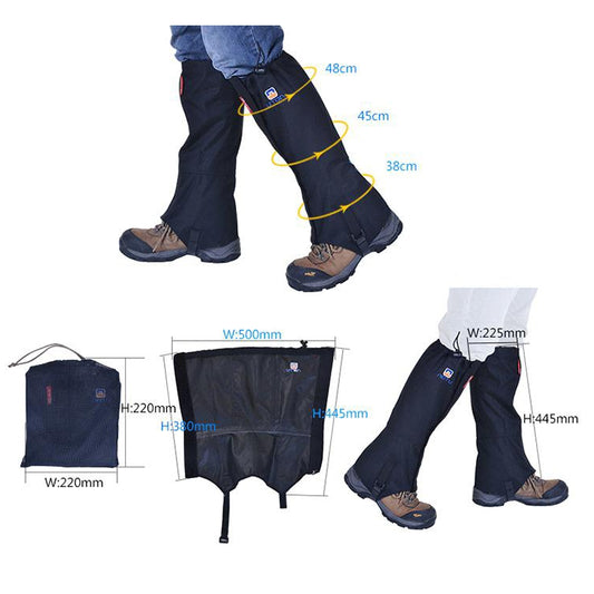 Navy snow boot covers with hook-and-loop straps and open bottom for boots