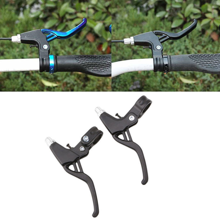 Bike brake lever set with black levers and black brake pads, silver mounting