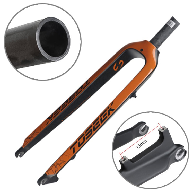 29 in full carbon front fork, orange/black with disc brake mount and straight steerer.