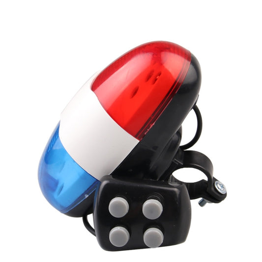 Red and blue dual-color LED bicycle horn light with black base and mount