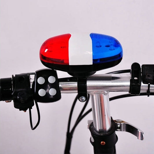 Bicycle handlebar-mounted LED horn with red and blue dual lights and wiring