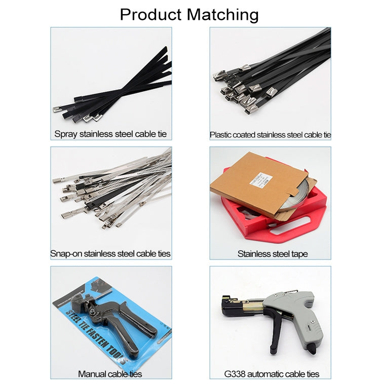 Stainless steel cable ties assortment shown on product matching diagram