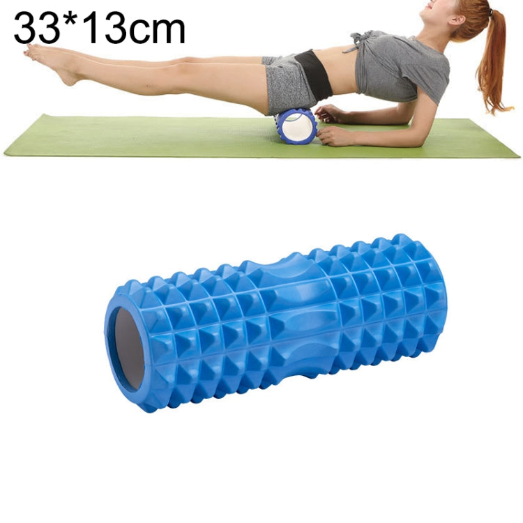 Blue EVA spike massage roller, 33 x 13 cm, hollow center ring