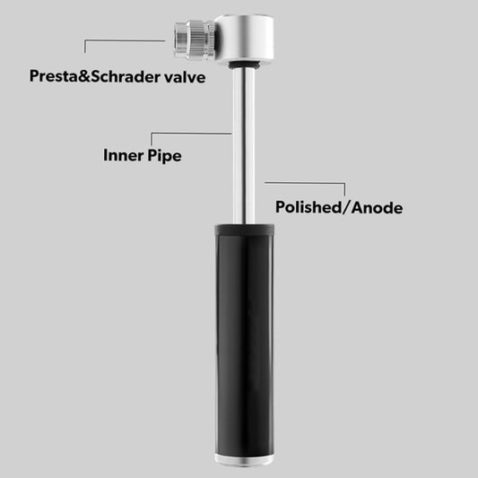 Aluminum mini pump with compatible valve head and black handle band