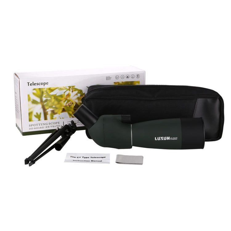 Spotting scope telescope kit with black carrying case, box, and included accessories
