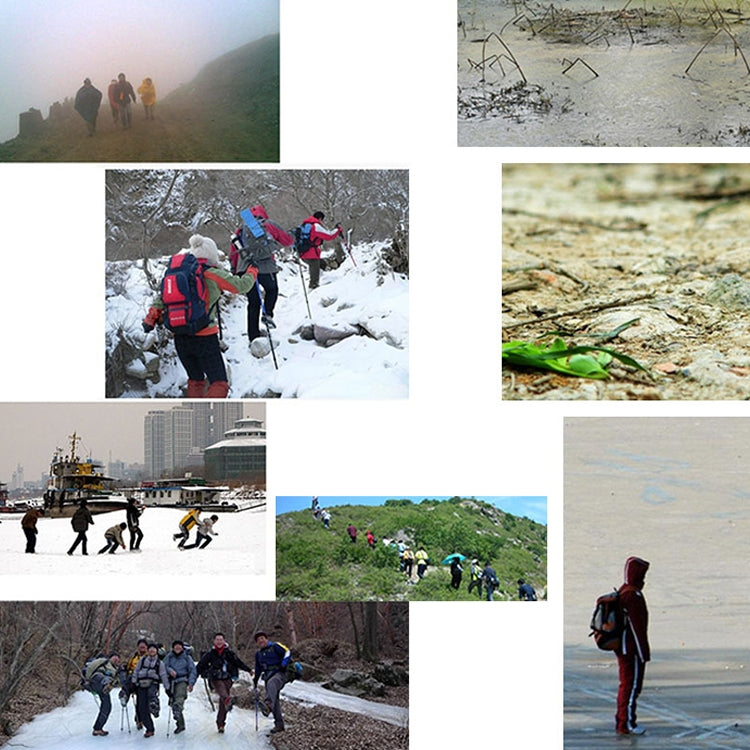 Winter outdoor walking scenes collage featuring non-slip traction shoe covers