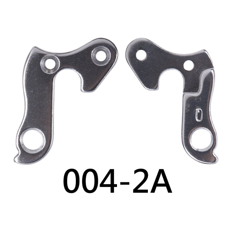 Alloy rear derailleur tail hook plates 004-2A, dark metal with mounting holes, set of 2
